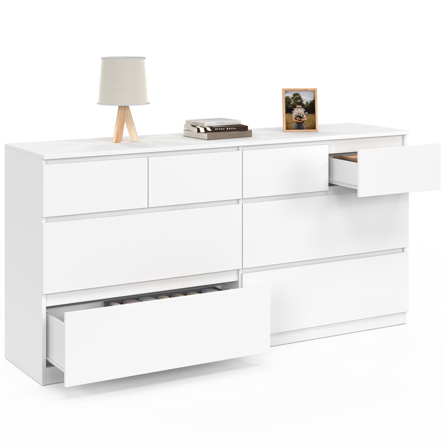 Kommode mit 8 Schubladen 160 cm Holz weiß - TOMI