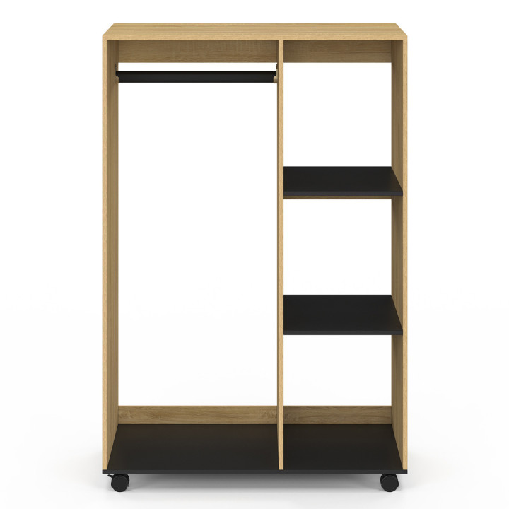 Garderobenschrank RACHEL 80 x 40 x 120 cm auf Rollen Buche und schwarz