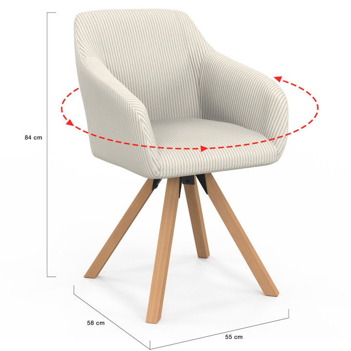 Juego de 2 sillas de comedor giratorias y sillones de mesa de terciopelo - JANY | España IDMarket