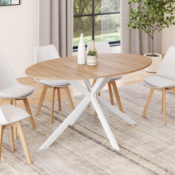 Mesa de comedor ovalada para 8 personas, madera y pata de araña de metal blanco 150cm - ALIX | ID Market