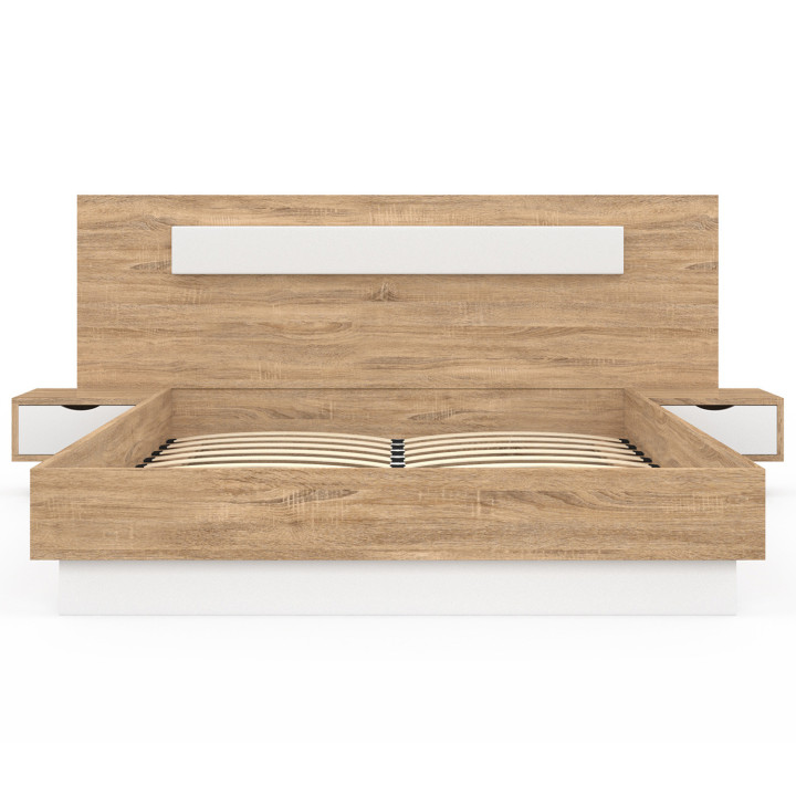 Cama matrimonio madera y blanco 140x190 con cabecero y mesitas de noche - SANTA | ID Market
