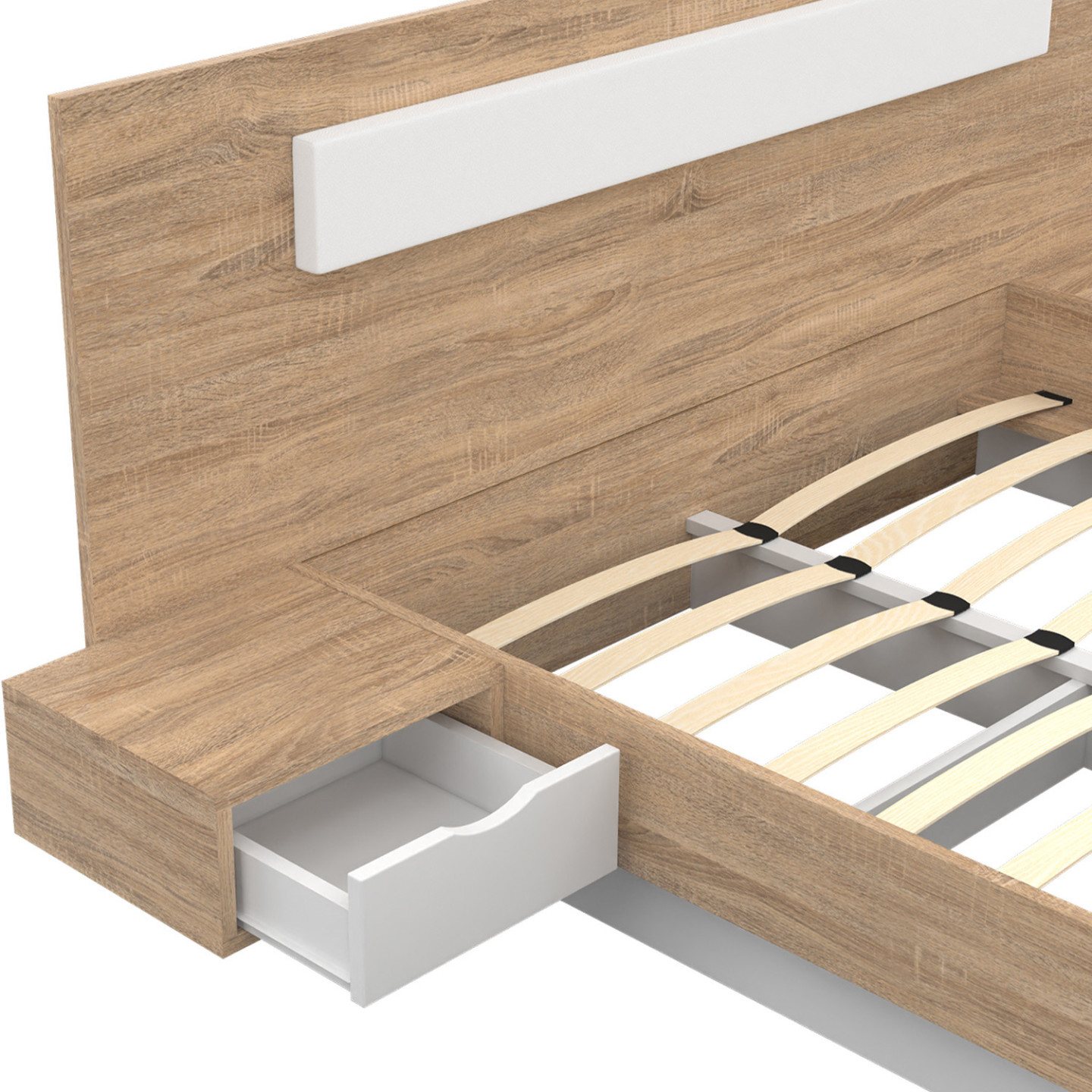 Lit Blanc Lit 2 Places ID Market Lit Double SANTA Avec Tête De Lit Tables De Chevet Intégrées Et Sommier 140 X 190 Cm Blanc Lit Coffre 140x190 Sans Tete De Lit