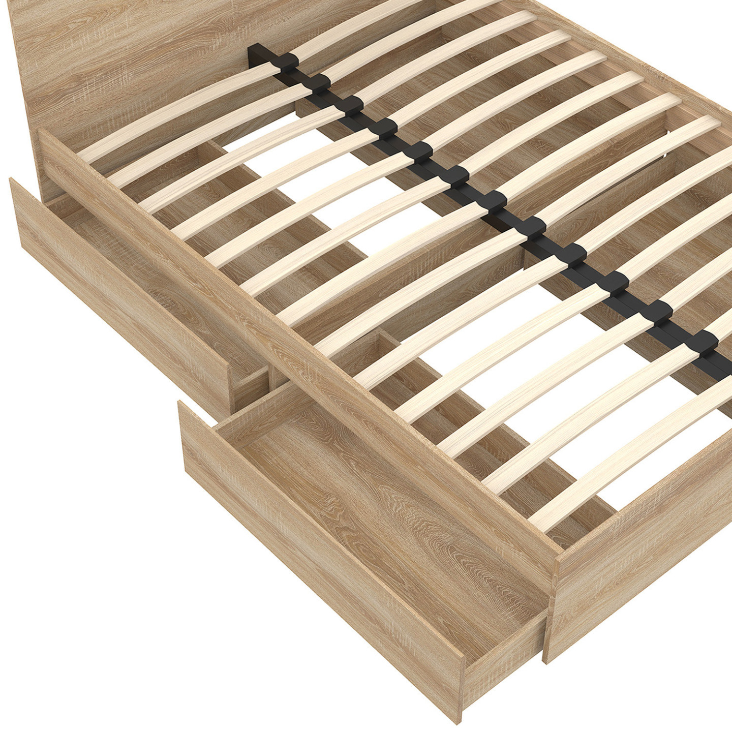 Lit double 140x190 façon hêtre 4 tiroirs sur roulettes avec tête de lit ...