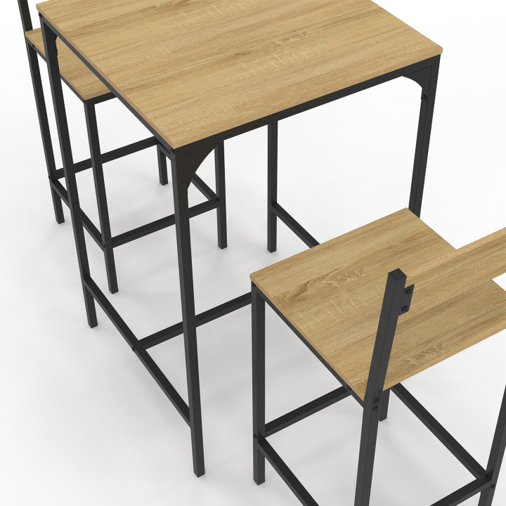 Mesa de bar cuadrada y 2 sillas de bar de diseño industrial - DETROIT | IDMarket