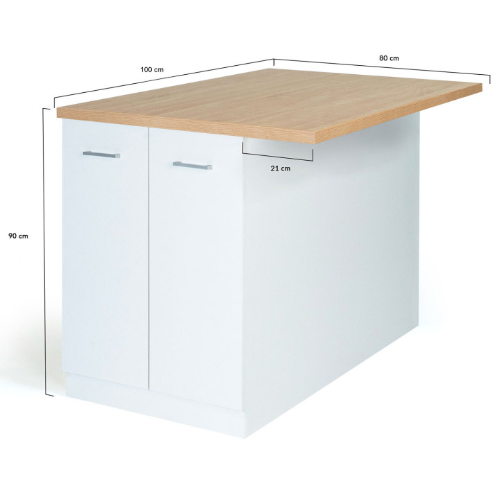 Isla de cocina barata 100 cm blanco y imitación haya - IVO | ID Market