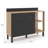IDMarket Buffet Bas Cuisine 100cm CINA H.83cm 1 Porte + 1 Tiroir Hêtre Et Noir - Meuble Rangement