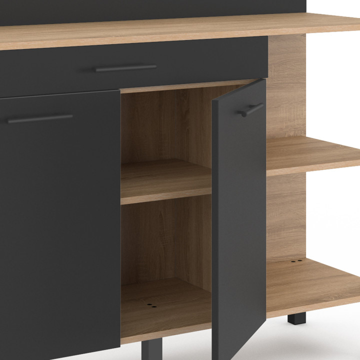 Cómoda de cocina baja 120cm puertas de madera de haya + cajón negro - CINA | ID Market