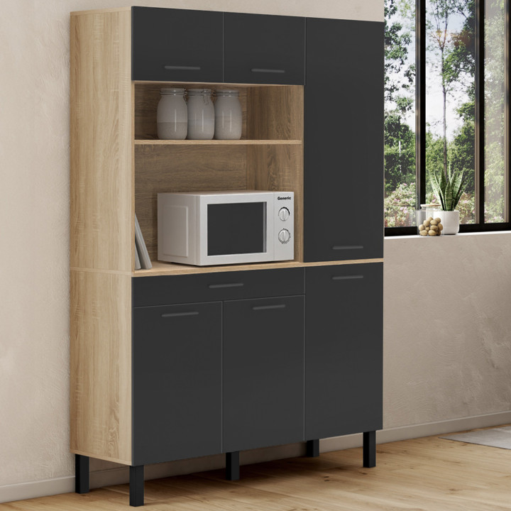 Aparador de cocina 120cm haya y negro - CINA | ID Market