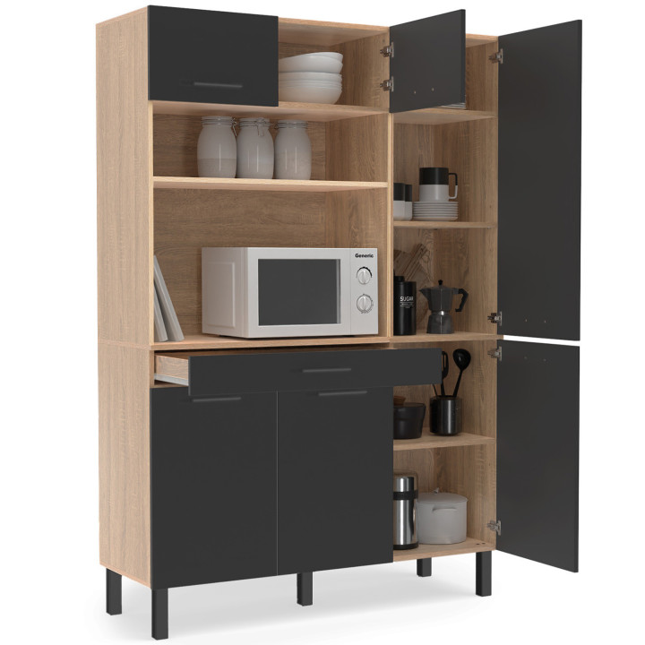 Aparador de cocina 120cm haya y negro - CINA | ID Market