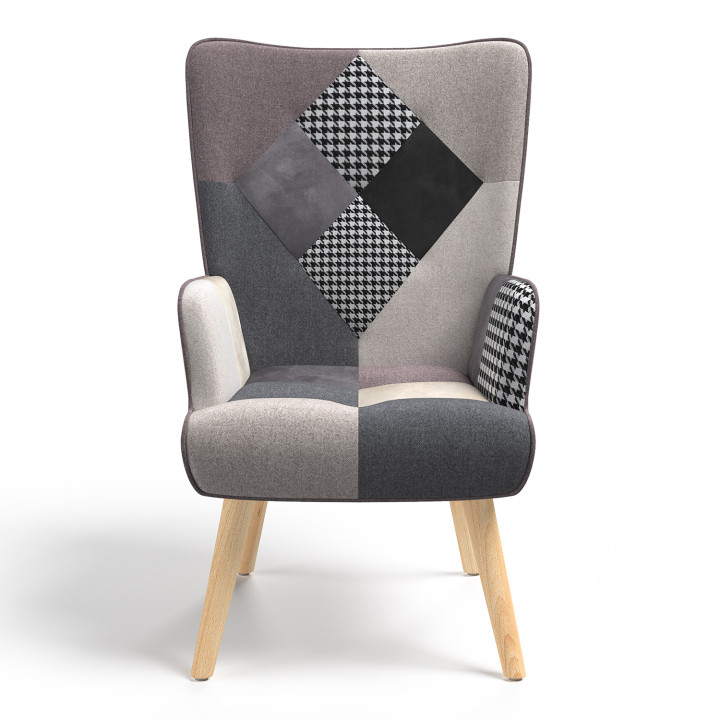 Sillón patchwork escandinavo: negro, gris y blanco - IVAR | ID Market