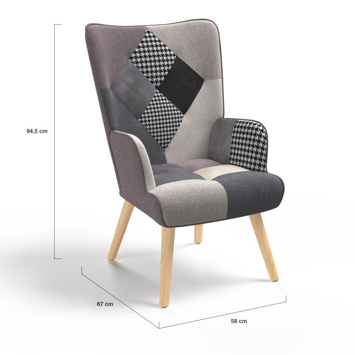 Sillón patchwork escandinavo: negro, gris y blanco - IVAR | ID Market