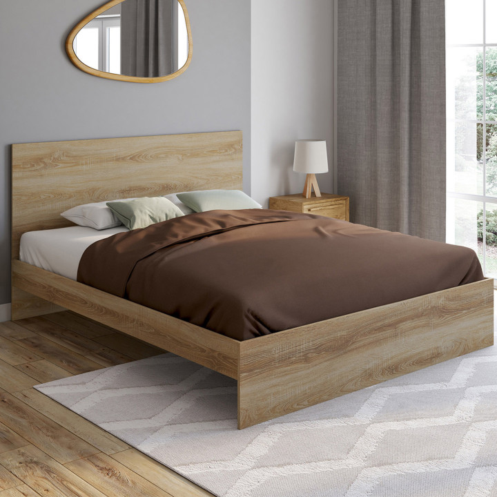 Cama doble con cabecero y base de haya 160x200cm - OMAHA | ID Market