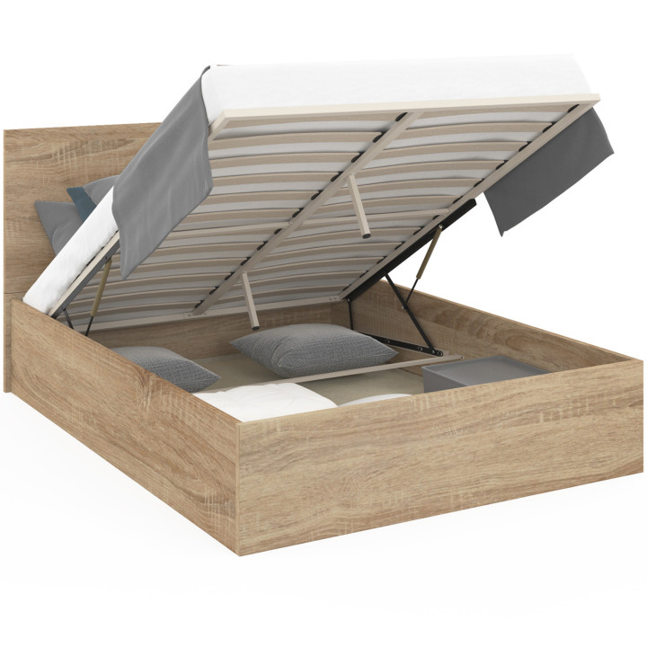 Cama doble arcón 160 x 200 cm en haya, cabecero y base - SEASIDE | ID Market