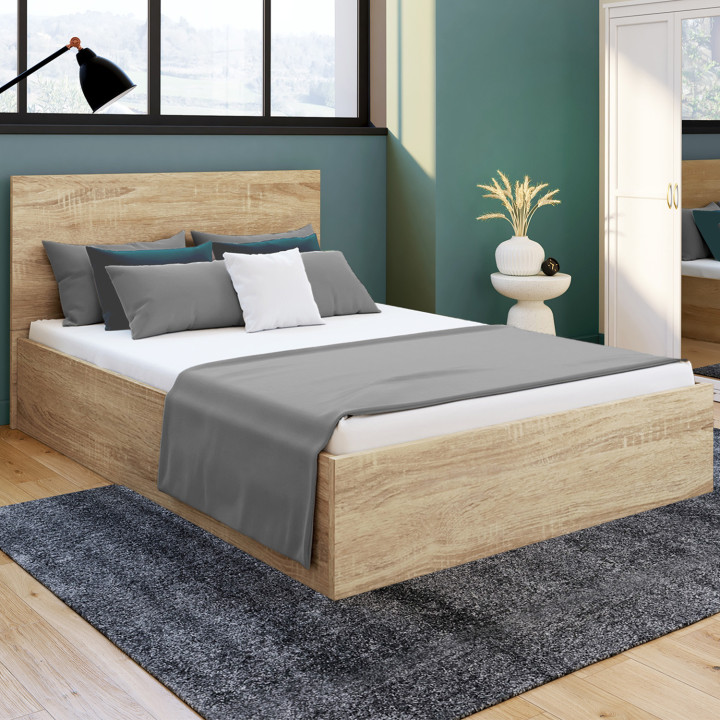 Cama doble arcón 160 x 200 cm en haya, cabecero y base - SEASIDE | ID Market