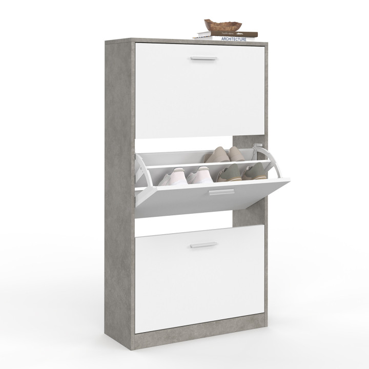 Mueble zapatero barato de 3 puertas gris y blanco | ID Market