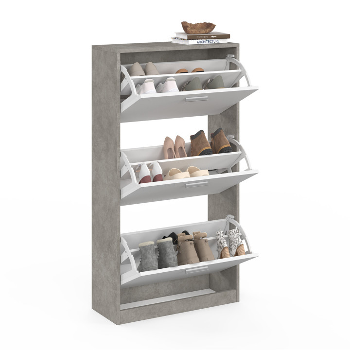 Mueble zapatero barato de 3 puertas gris y blanco | ID Market