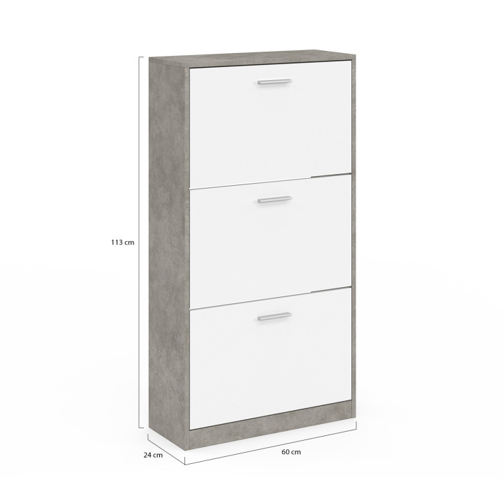 Mueble zapatero barato de 3 puertas gris y blanco | ID Market