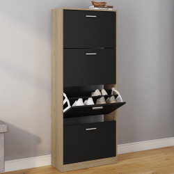Mueble zapatero imitación haya 4 puertas negro - ID Market