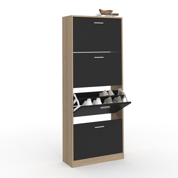 Mueble zapatero imitación haya 4 puertas negro - ID Market