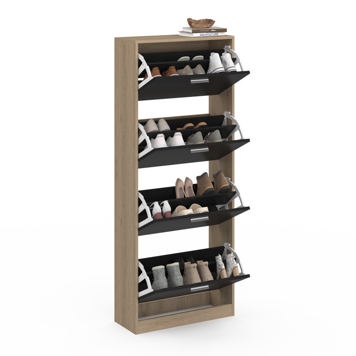 Mueble zapatero imitación haya 4 puertas negro - ID Market