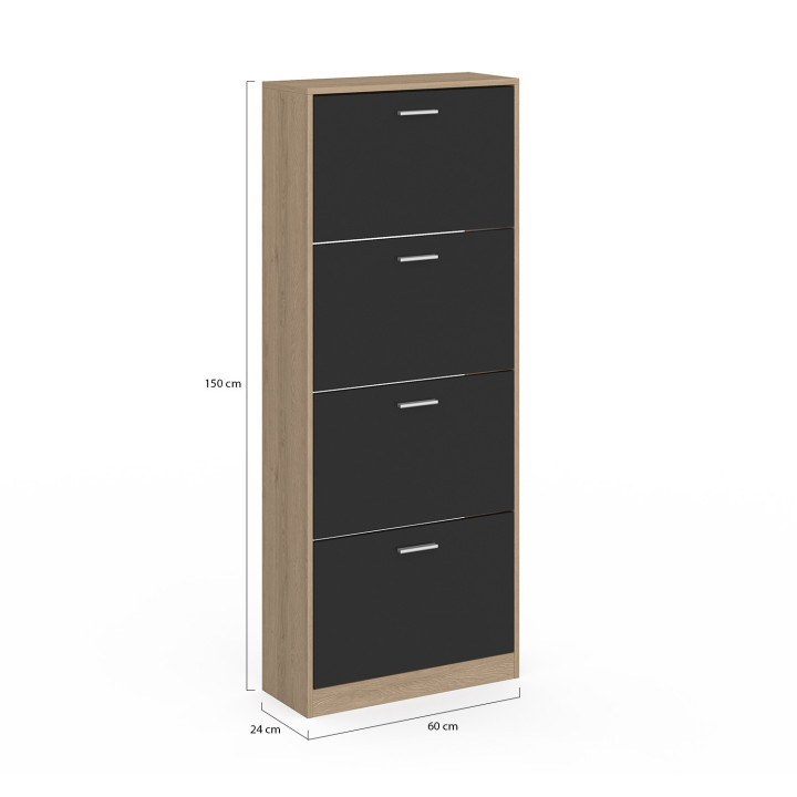 Mueble zapatero imitación haya 4 puertas negro - ID Market