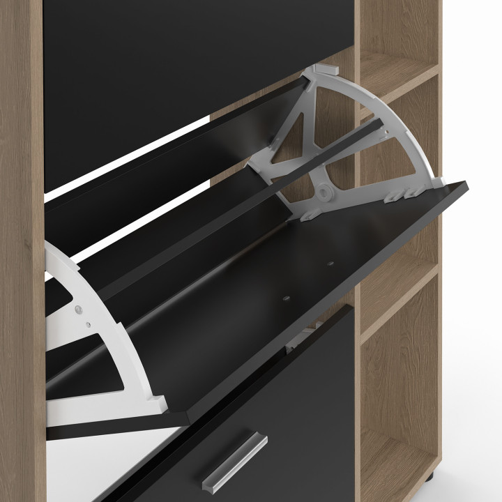 Mueble zapatero 3 puertas imitación haya y negro con estantes | ID Market