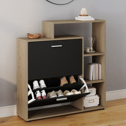 Mueble zapatero barato imitación haya y negro 2 puertas | ID Market
