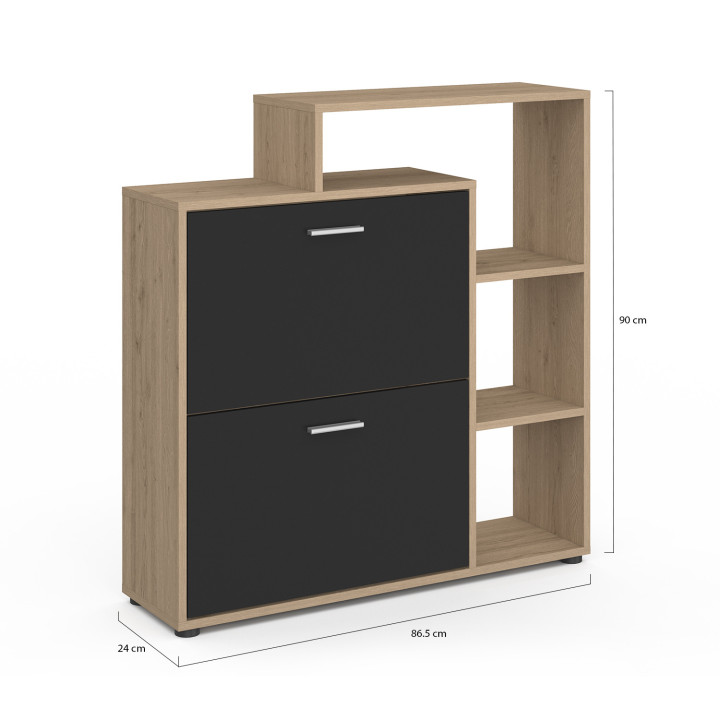 Mueble zapatero barato imitación haya y negro 2 puertas | ID Market