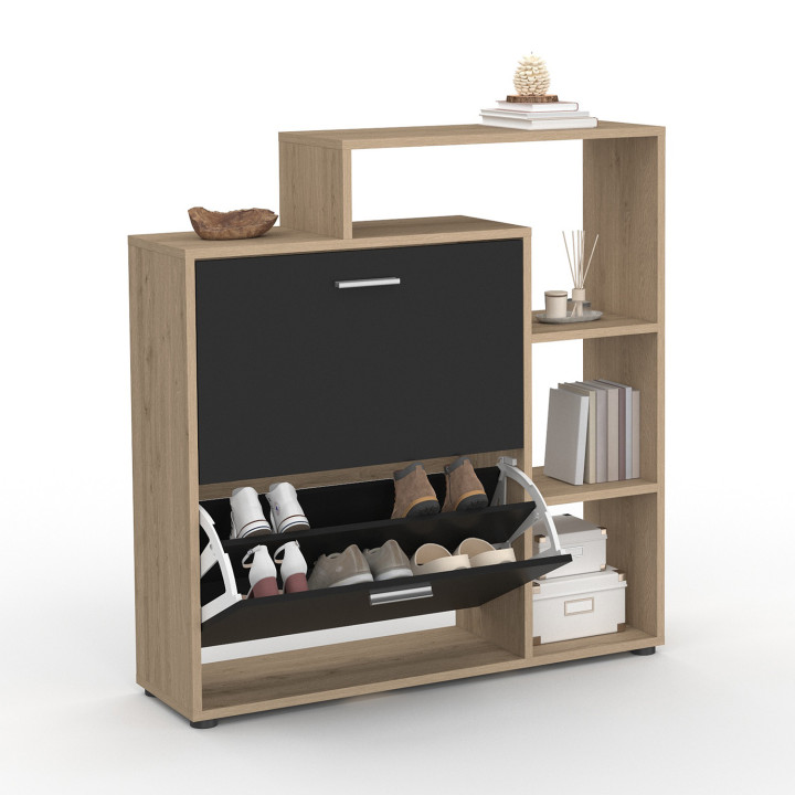 Mueble zapatero barato imitación haya y negro 2 puertas | ID Market