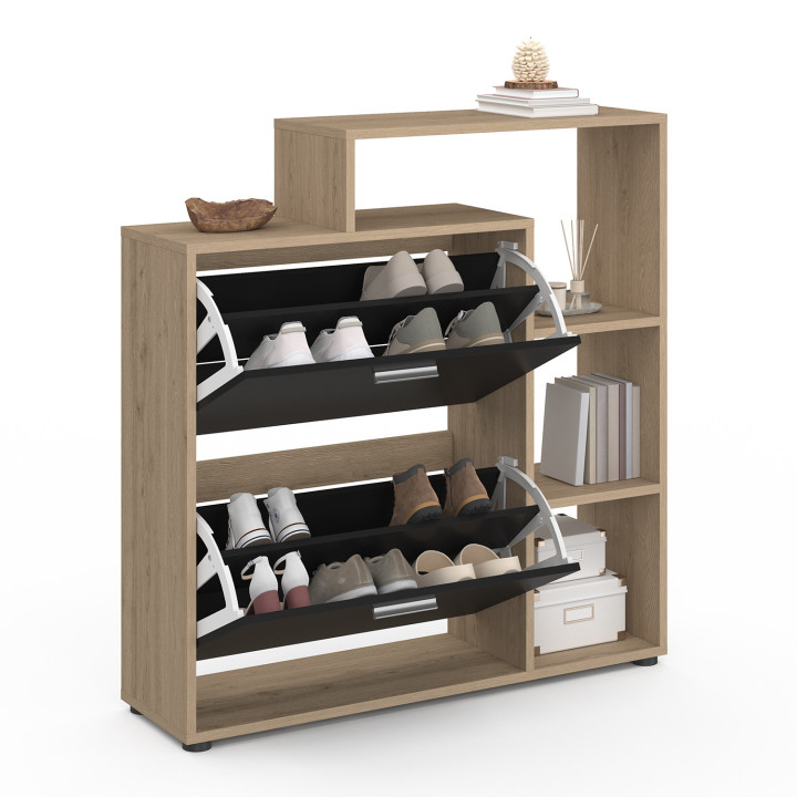 Mueble zapatero barato imitación haya y negro 2 puertas | ID Market