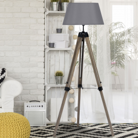 Lampadaire trepied bois foncé réglable gris Lampadaire trepied bois foncé réglable gris