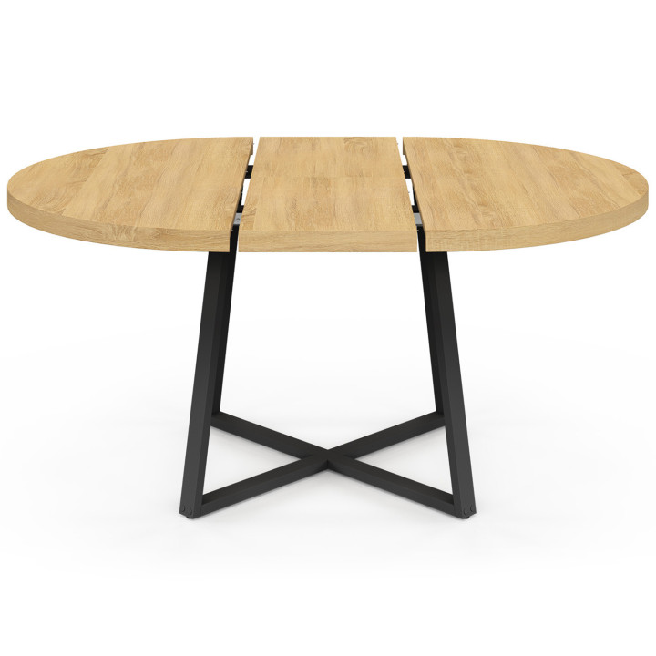 Mesa de comedor redonda extensible en madera y negro para 4-8 personas - SELMA |ID Market