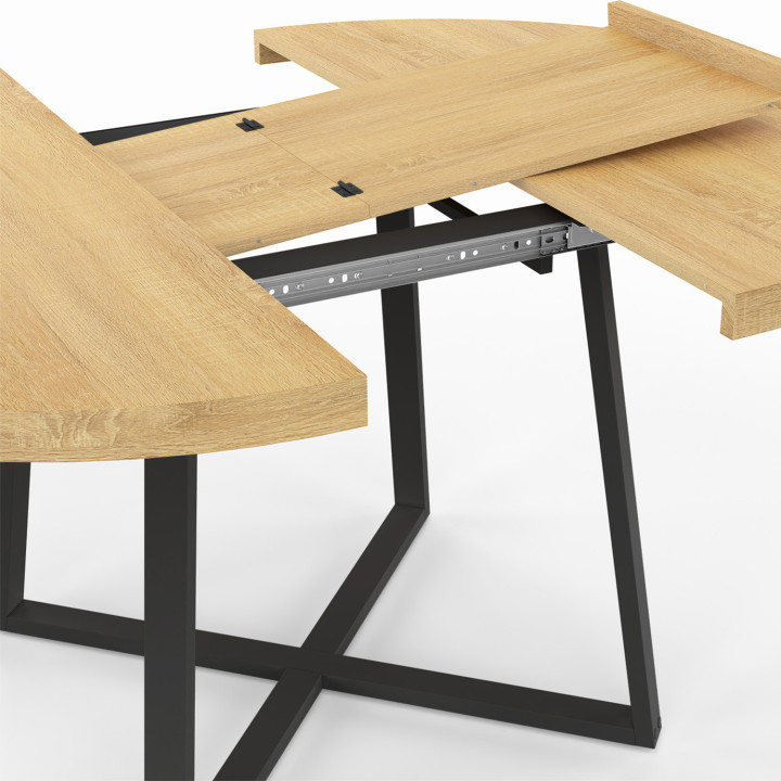 Mesa de comedor redonda extensible en madera y negro para 4-8 personas - SELMA |ID Market