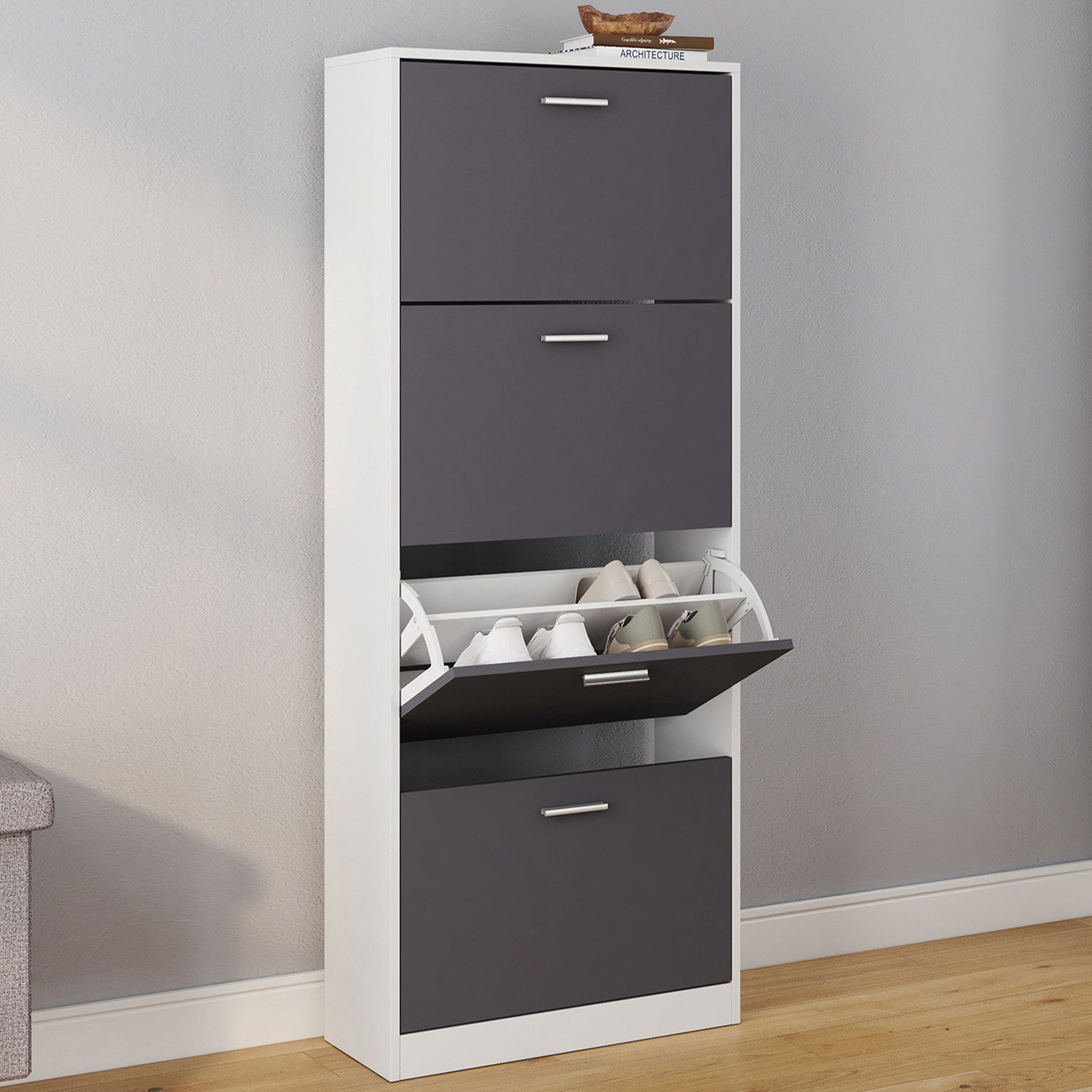 Armoire à chaussures 4 portes grises