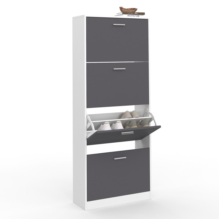 Mueble zapatero 4 puertas blanco y gris claro barato | ID Market