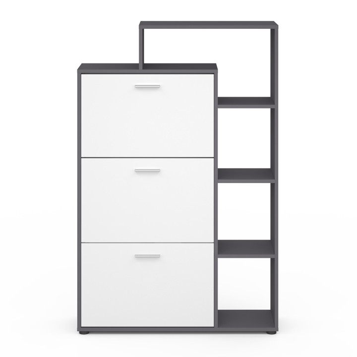 Mueble zapatero gris y blanco de 3 puertas con estantes | ID Market