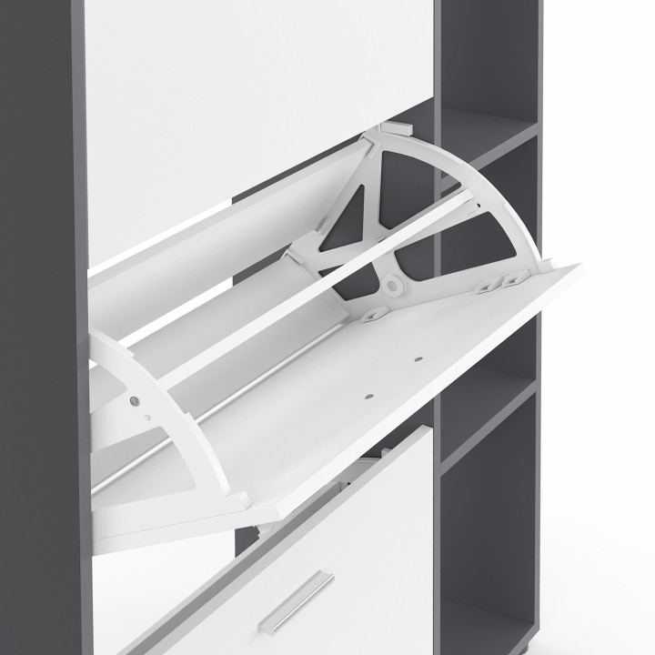 Mueble zapatero gris y blanco de 3 puertas con estantes | ID Market