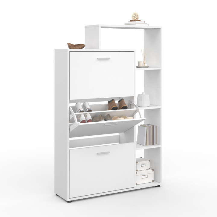 Mueble zapatero de madera blanco de 3 puertas con estantes | ID Market