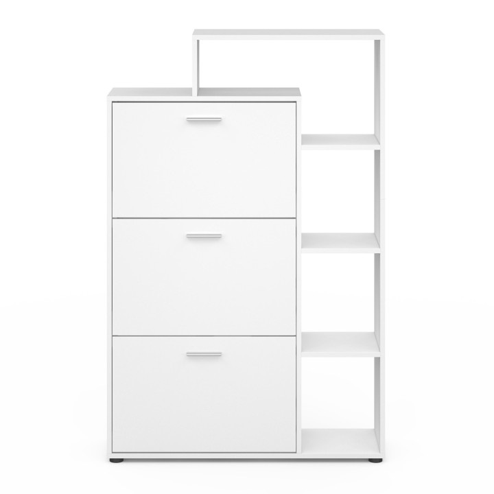 Mueble zapatero de madera blanco de 3 puertas con estantes | ID Market