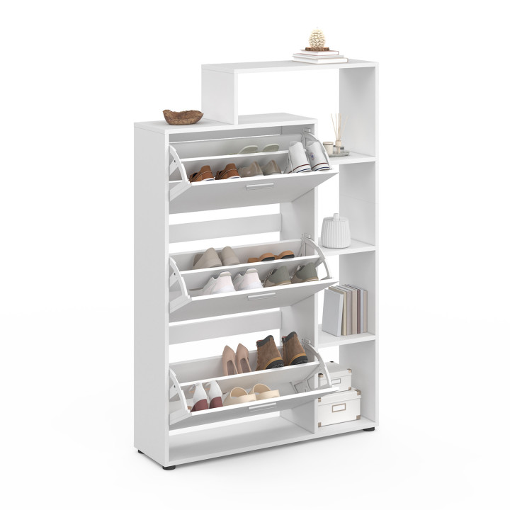 Mueble zapatero de madera blanco de 3 puertas con estantes | ID Market