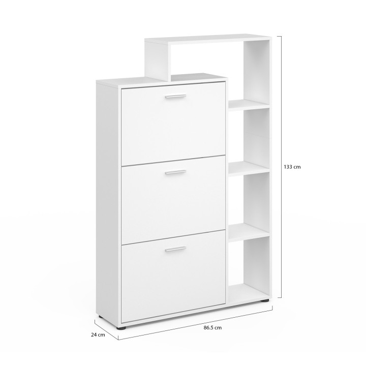Mueble zapatero de madera blanco de 3 puertas con estantes | ID Market