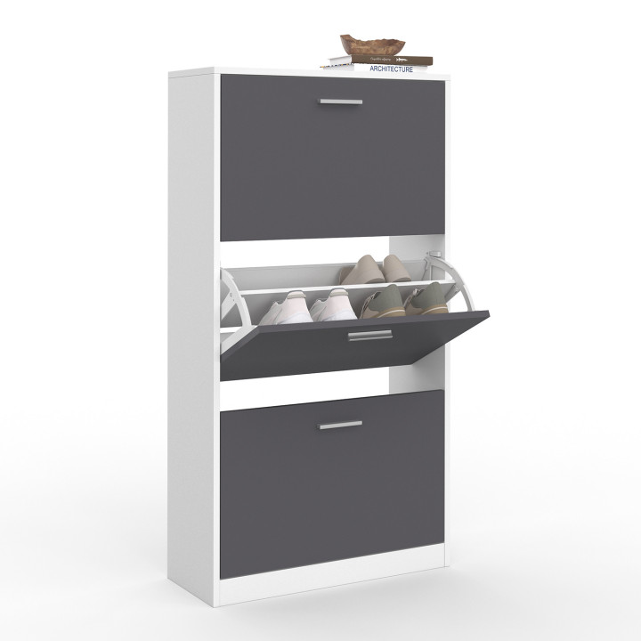 Mueble zapatero blanco barato con 3 puertas grises | ID Market