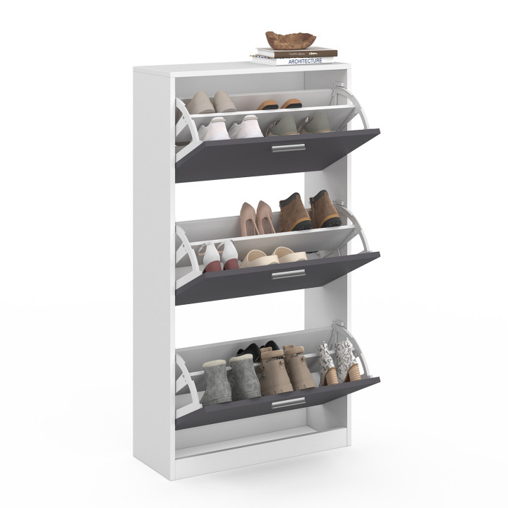 Mueble zapatero blanco barato con 3 puertas grises | ID Market