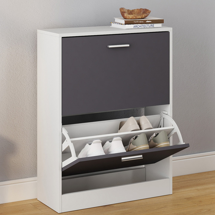 Mueble zapatero de 2 puertas blanco y gris barato | ID Market