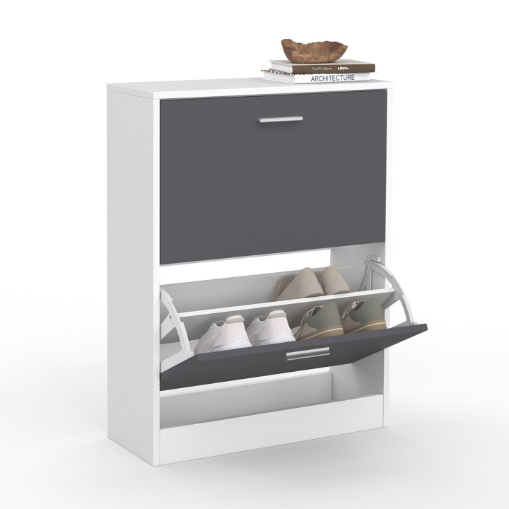 Mueble zapatero de 2 puertas blanco y gris barato | ID Market