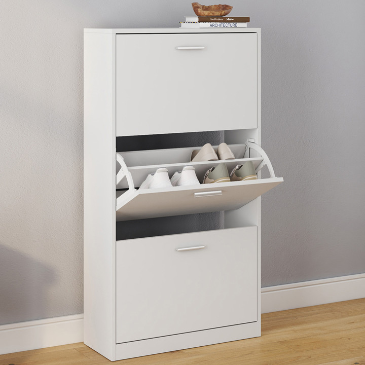Mueble zapatero 3 puertas blanco barato | ID Market