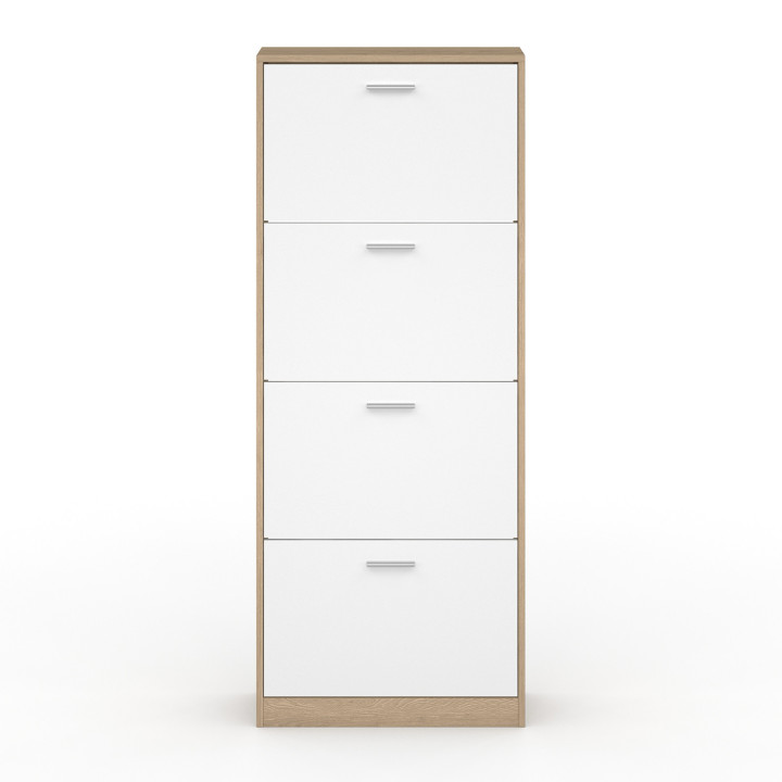 Mueble zapatero de 4 puertas imitación haya y blanco | ID Market