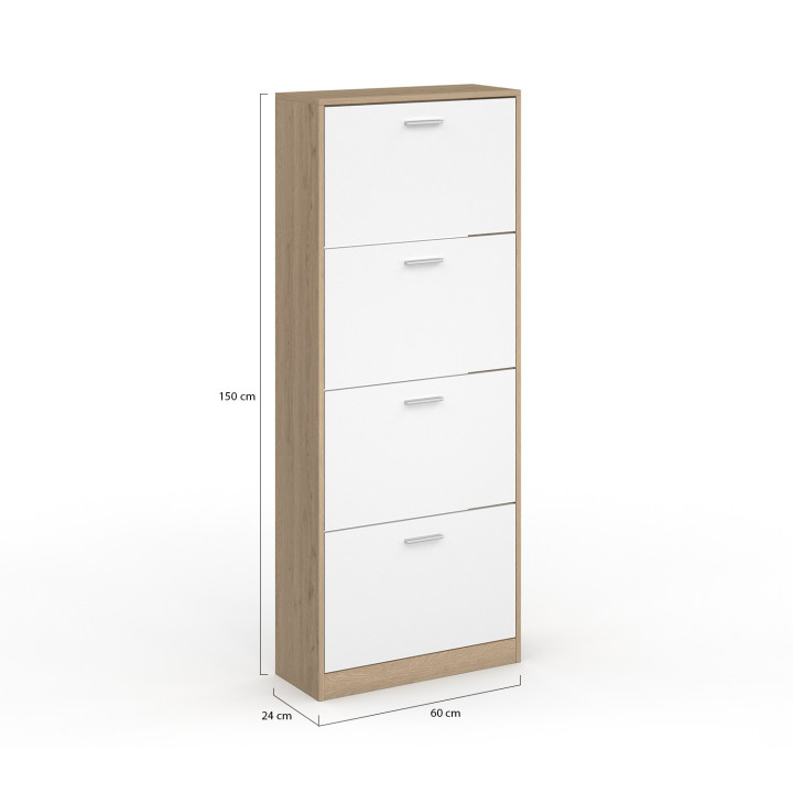 Mueble zapatero de 4 puertas imitación haya y blanco | ID Market