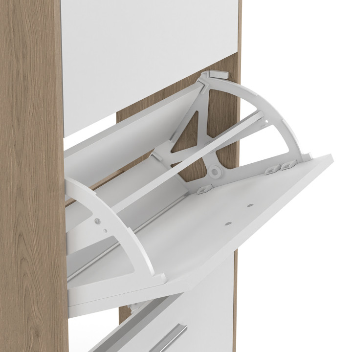 Mueble zapatero de 4 puertas imitación haya y blanco | ID Market