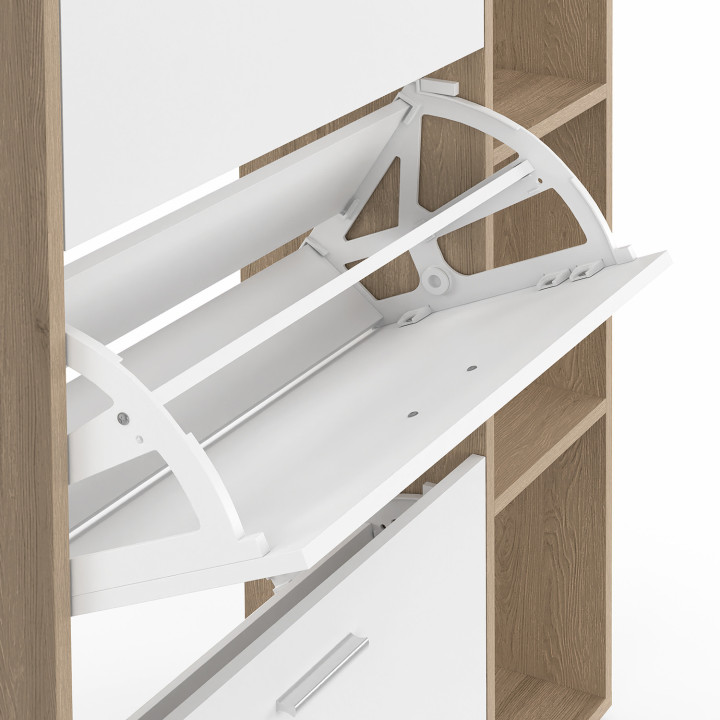 Mueble zapatero de 3 puertas en haya y blanco con estantes | ID Market